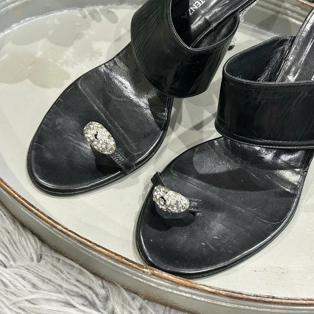Ramon Tenza Black Heel W/Swarovski Crystal‎ Embellished Elephant Heel SZ 40 RARE